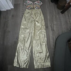 Sequin cargo pants, satin cargo pants, butterfly top! Zara